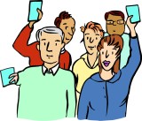 Menschen heben Abstimmungskarten - gezeichnetes Bild