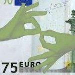 Ein Euro-Schein mit einer Gebärden-Grafik